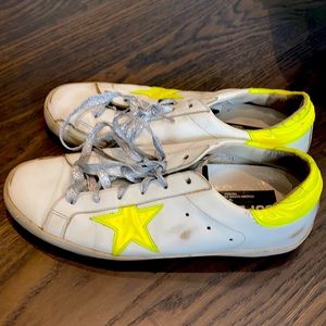 Golden goose superstar white with neon yellow